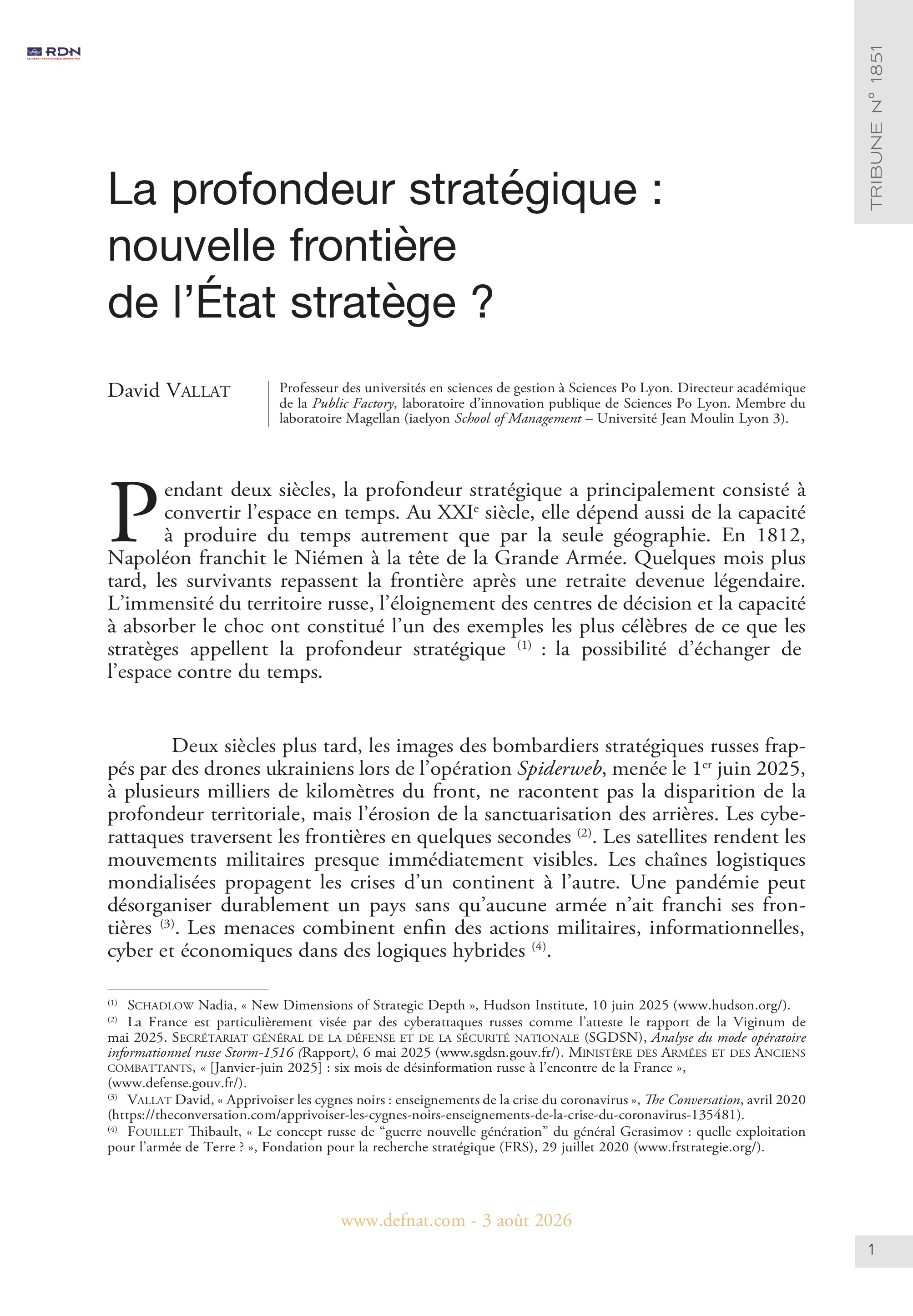 La&nbsp;profondeur&nbsp;strat&eacute;gique&nbsp;: nouvelle&nbsp;fronti&egrave;re de&nbsp;l&rsquo;&Eacute;tat&nbsp;strat&egrave;ge&nbsp;? (T&nbsp;1851)

